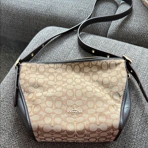 Coach Signature Tan and Brown Shoulder Bag